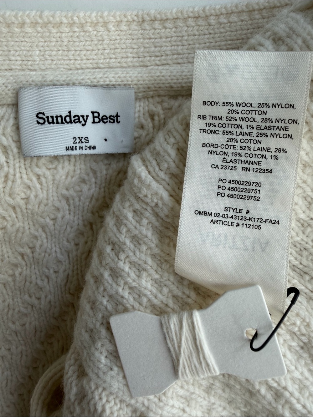 Sunday Best Aritzia Lamora Cable Knit Wool Cardigan in Whisper White Size 2XS - Picture 11 of 14